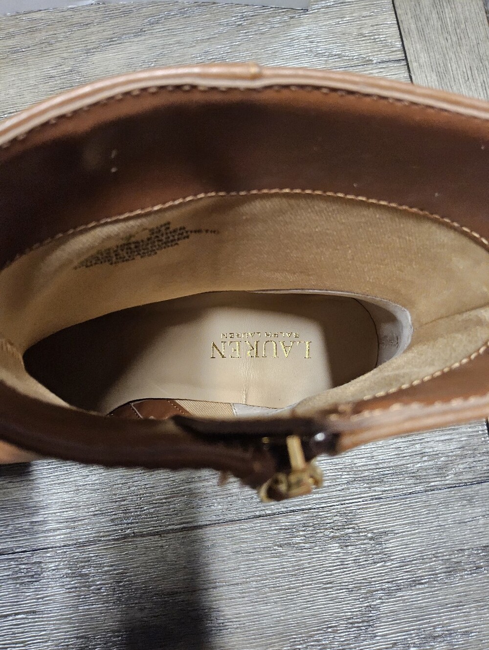 NWOT Lauren Ralph Lauren Size 9 Tan Leather Ankle Zip Boots - Picture 7 of 11